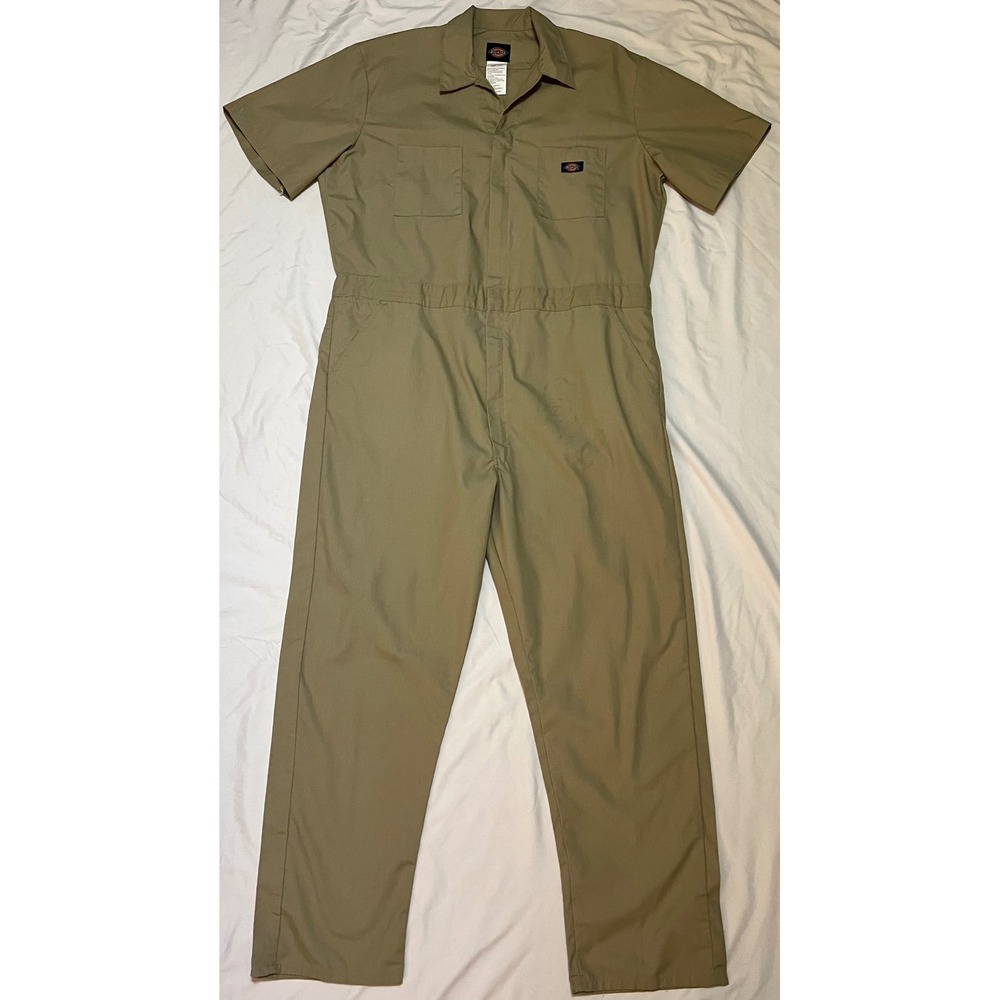 Dickies Mens XL Short Khaki Coveralls Short Sleeve Workwear Mechanic Jumpsuit